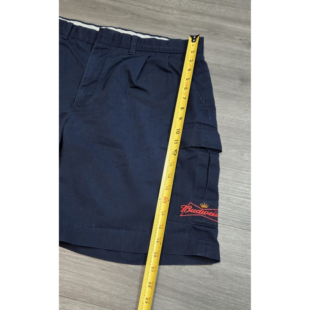 Riverside Budweiser Navy Solid Cargo Shorts Embroidered Pleated Pockets Size 36 - Picture 11 of 12